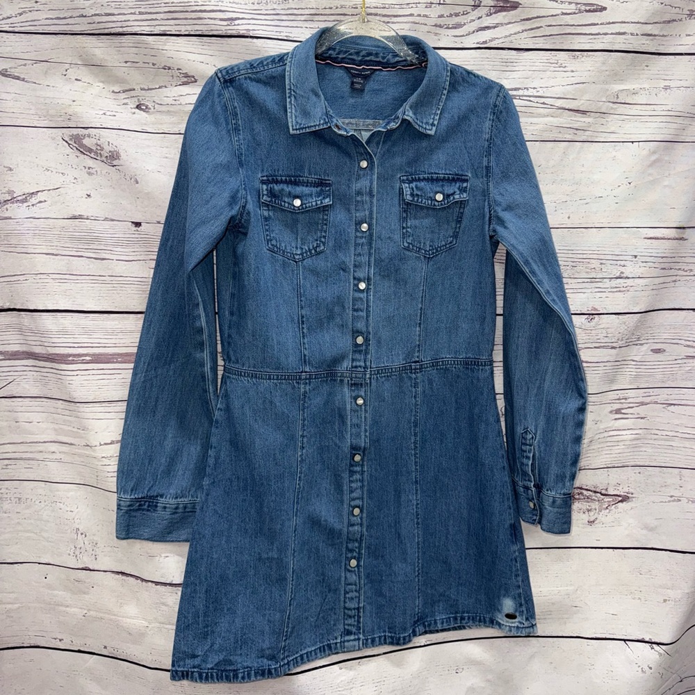 Denim Long Sleeve Button-Up Dress